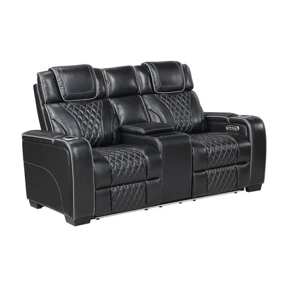 Apex Leather 2pc Set: Sofa, Love in Black