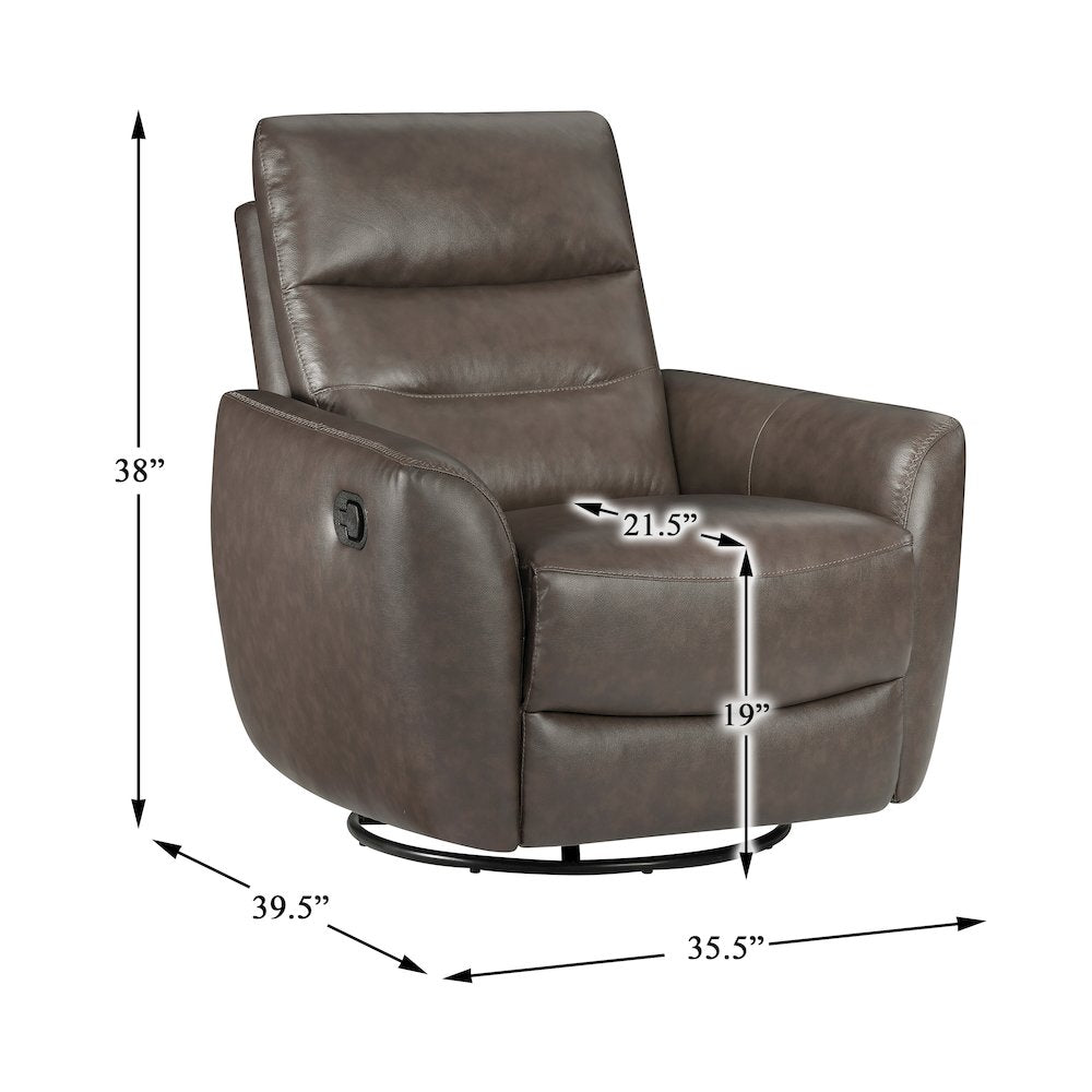 Cassian Leather Swivel Glider Reclining Chair in Dark Brown