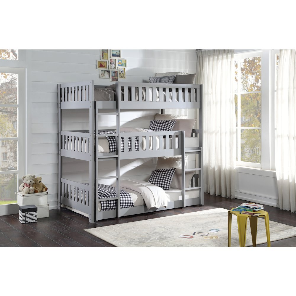 Orion Pine Triple Bunk Bed in Gray