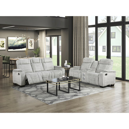 Ronan Microfiber Dbl Reclining Love Seat with Storage Arms in Light Gray
