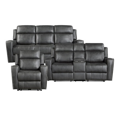 Kellen Microfiber 3pc Set: Sofa, Love, Chair in Smoky Gray