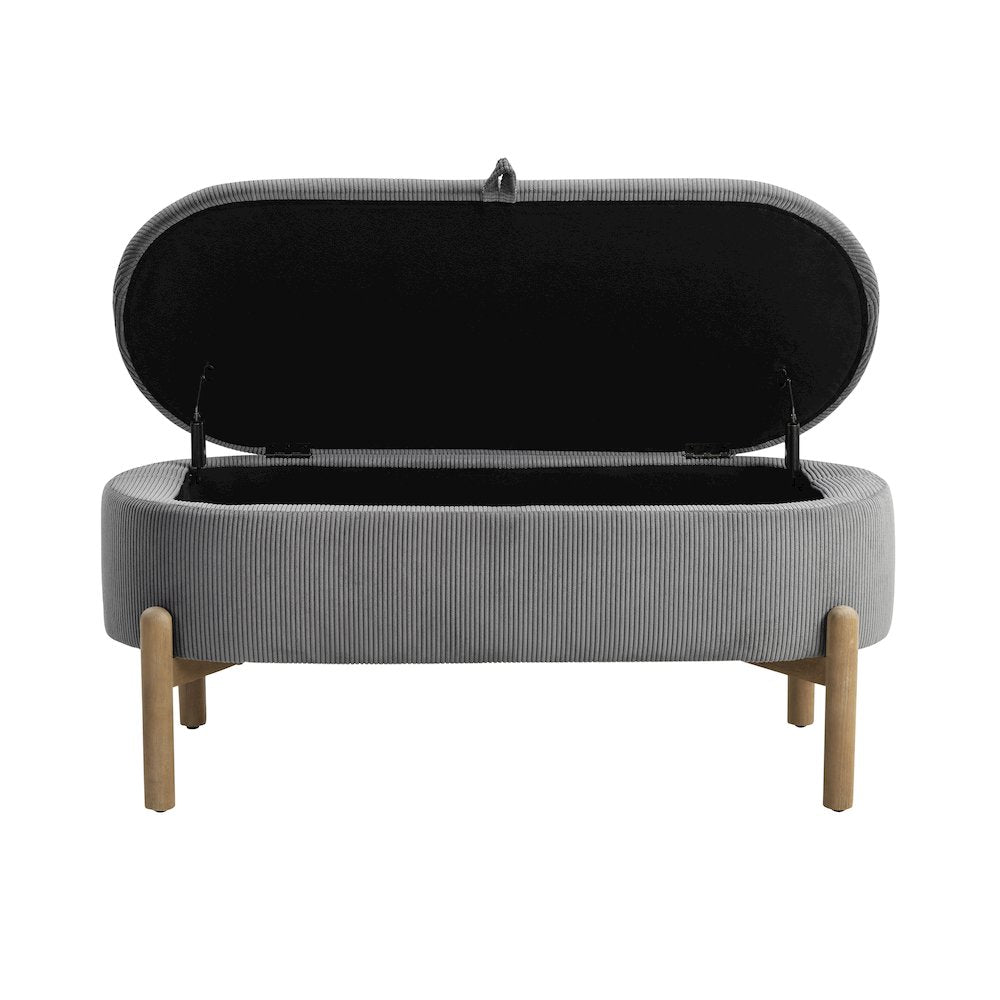 Mavis Corduroy Lift Top Storage Bench in Gray