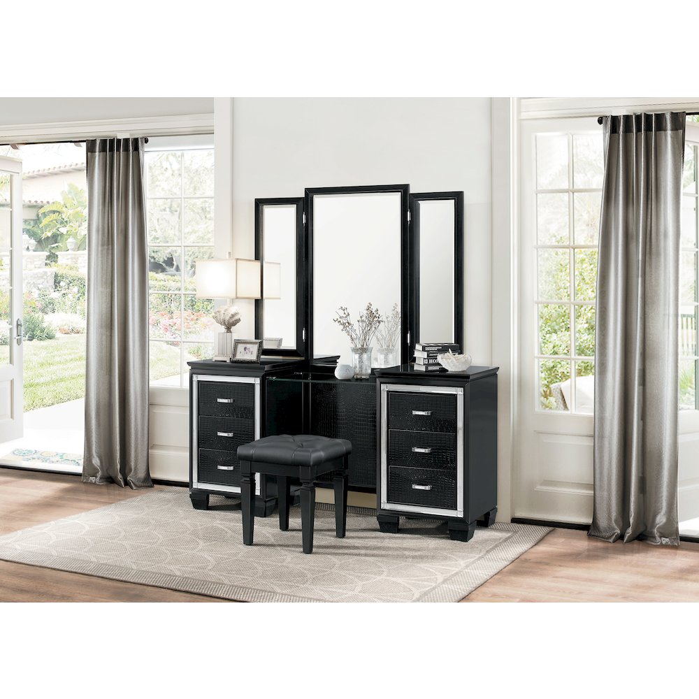 Allura Rubberwood Vanity Stool in Black