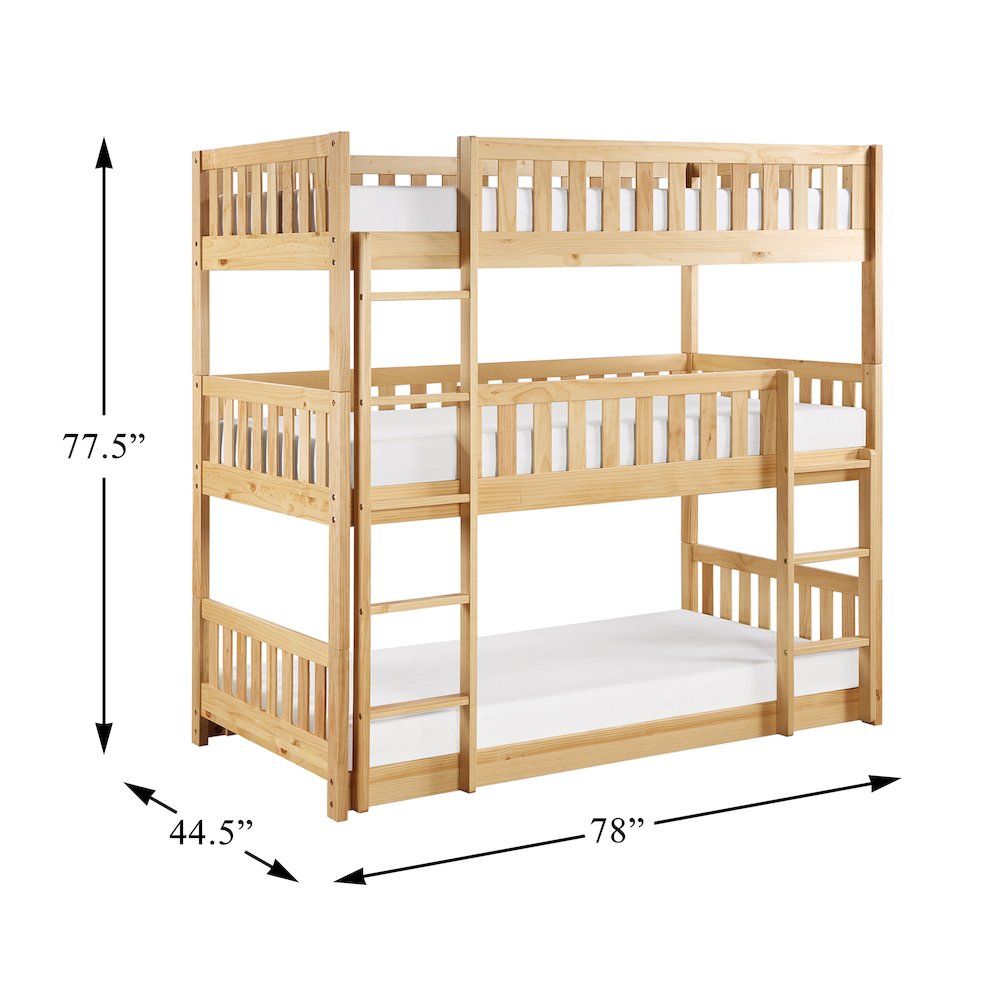 Bartly Pine Triple Bunk Bed in Natural Pine