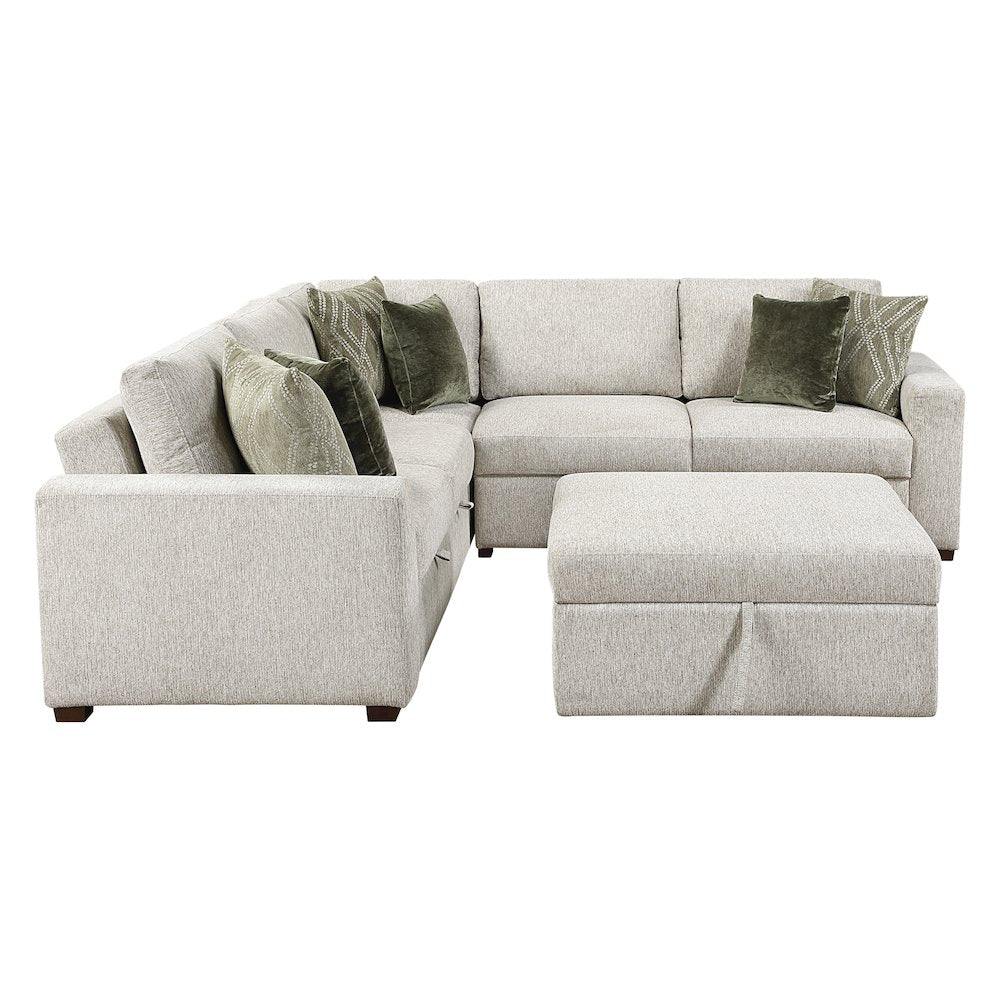 Isla Microfiber 4-Piece Sectional with Pull-out Bed in Sage Sand