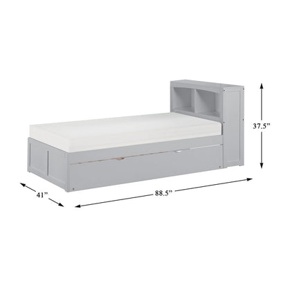 Orion Pine Twin Bookcase Bed with Twin Trundle in Gray