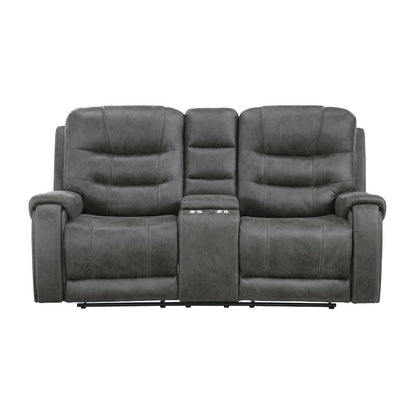 Oberon Microfiber Double Reclining Love Seat in Dark Gray