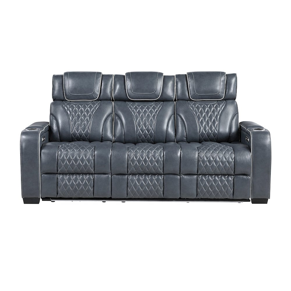 Apex Leather Power Double Reclining Sofa with Power Headrests in Blue