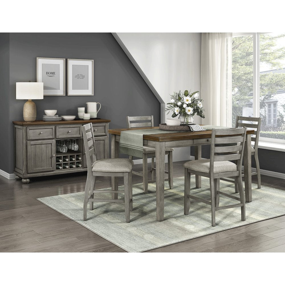 Tigard Asian Hardwood 5-Piece Counter Height Dining Set in Cherry & Gray