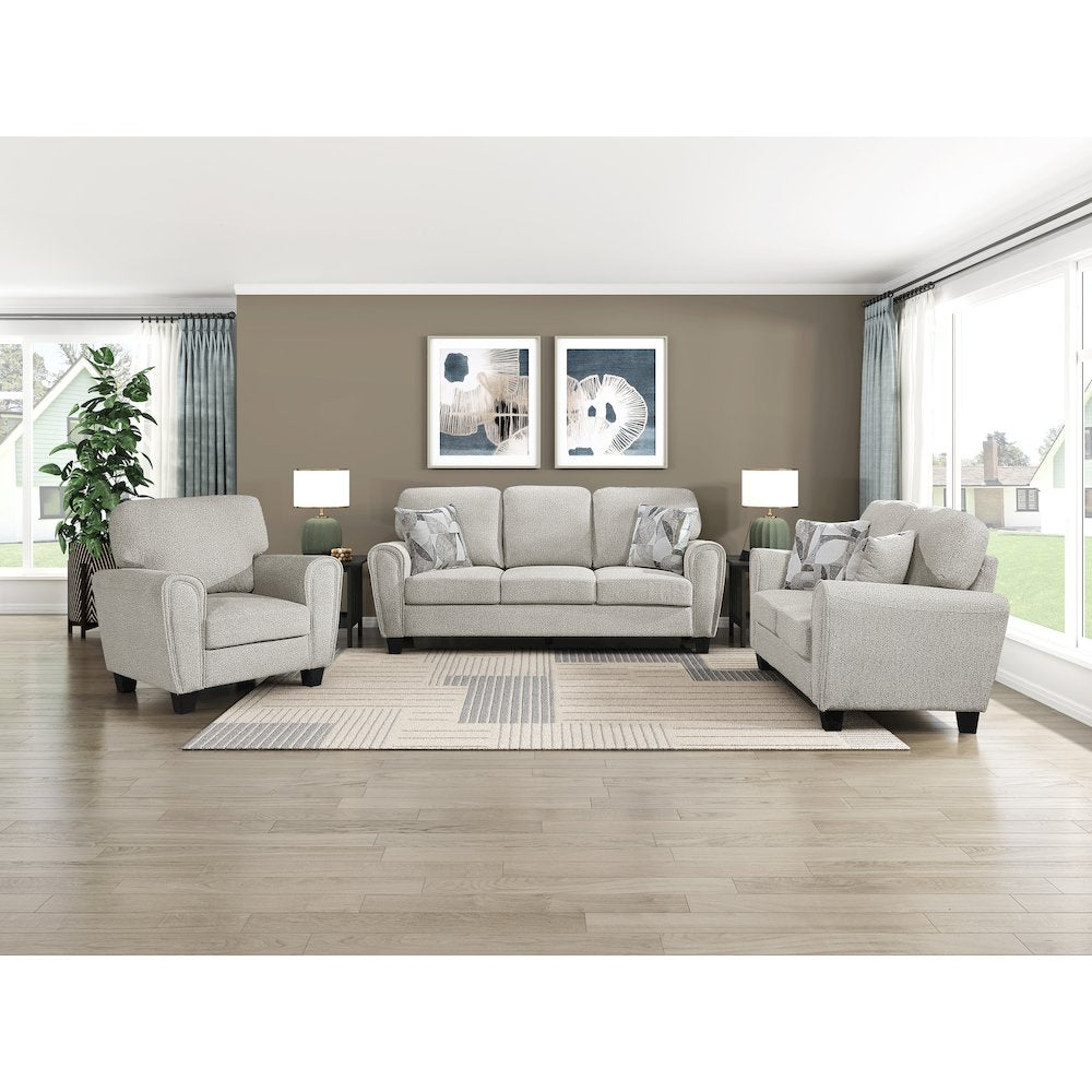 Lemond Chenille 3pc Set: Sofa, Love, Chair in Gray