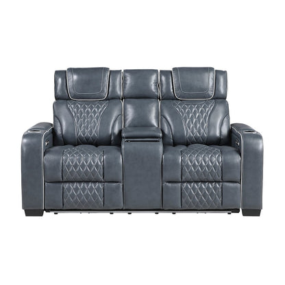Apex Leather 2pc Set: Sofa, Love in Blue