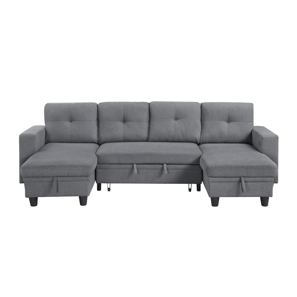 Robinson Boucle Sectional with Two Chaises, Pull-out Bed in Gray