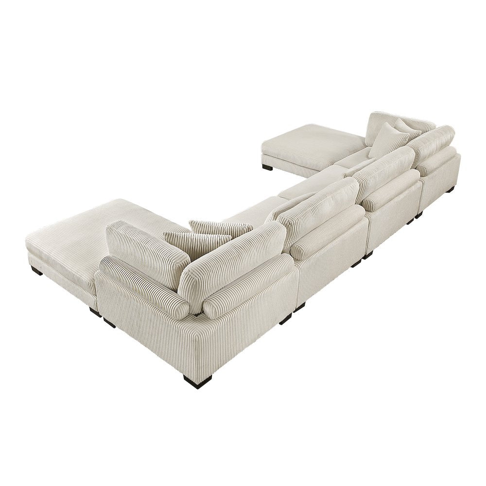 Traverse Corduroy 6-Piece Modular Sectional with Ottomans in Beige