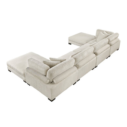Traverse Corduroy 6-Piece Modular Sectional with Ottomans in Beige