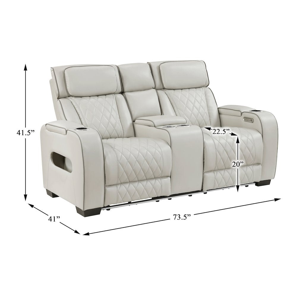 Fairway Faux Leather Power Double Reclining Love Seat in Taupe