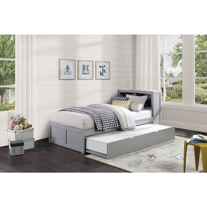 Orion Pine Twin Bookcase Bed with Twin Trundle in Gray