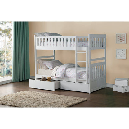 Galen Pine Twin Over Twin Bunk Bed with Storage Boxes in White