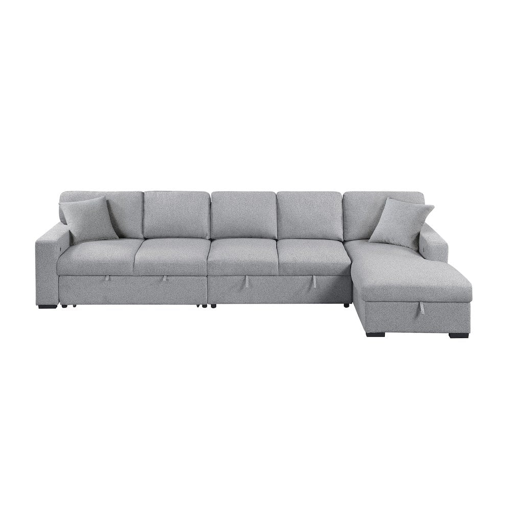 Pompano Boucle Sectional with Right Chaise, Pull-out Bed in Gray