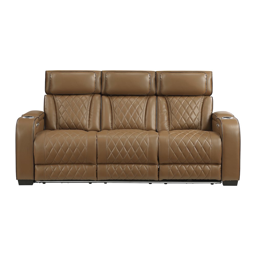 Fairway Faux Leather Power Double Reclining Sofa in Brown