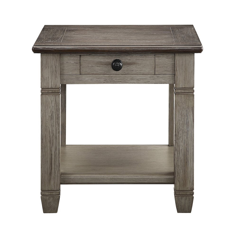 Granby Pine End Table in 2-Tone Finish (Coffee and Antique Gray)