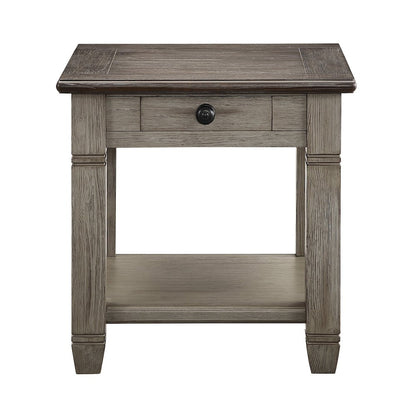 Granby Pine End Table in 2-Tone Finish (Coffee and Antique Gray)