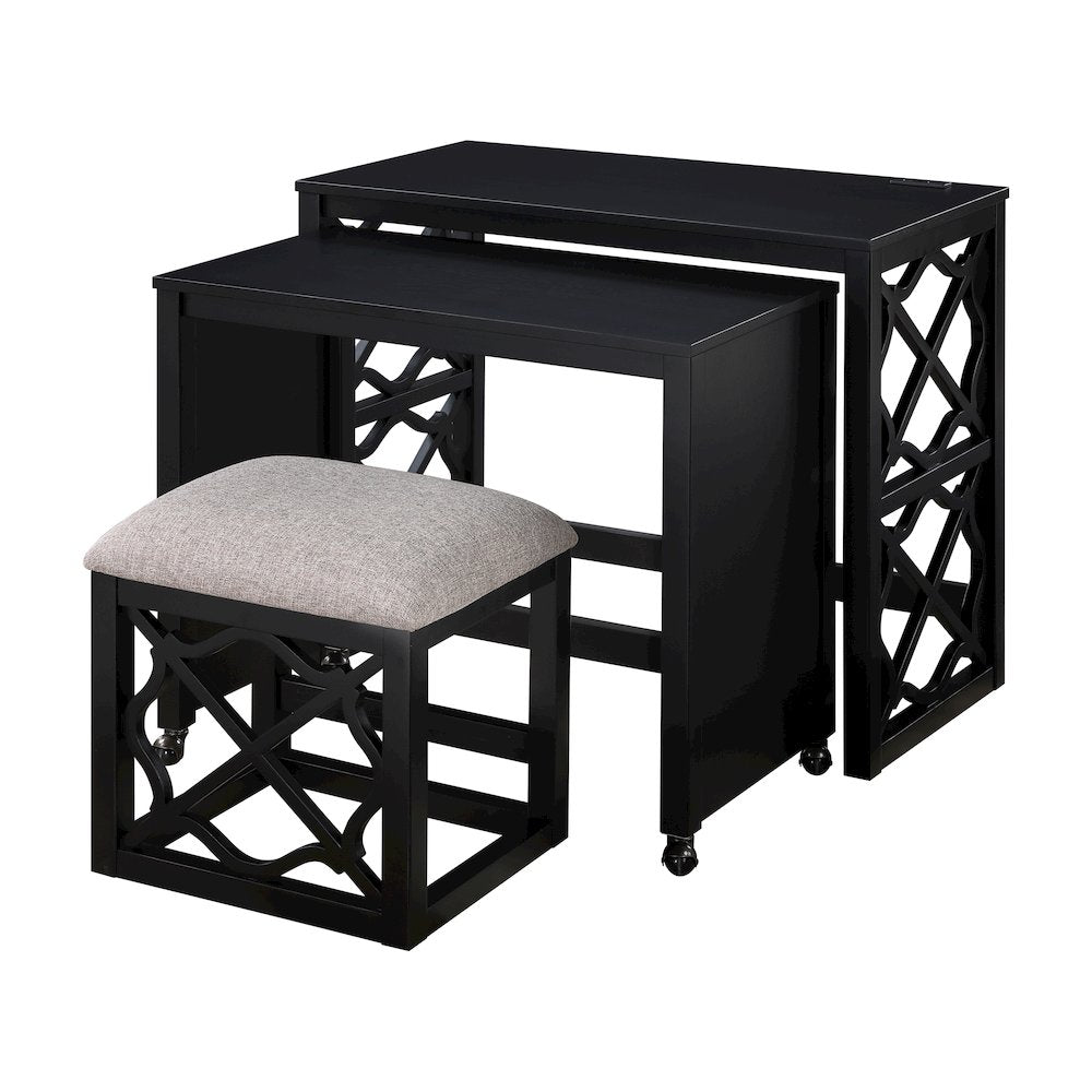 Salina Textured 3-Piece Pack Desks with Stool Set in Light Brown