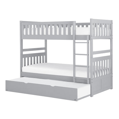 Orion Pine Twin Over Twin Bunk Bed with Trundle Bed in Gray