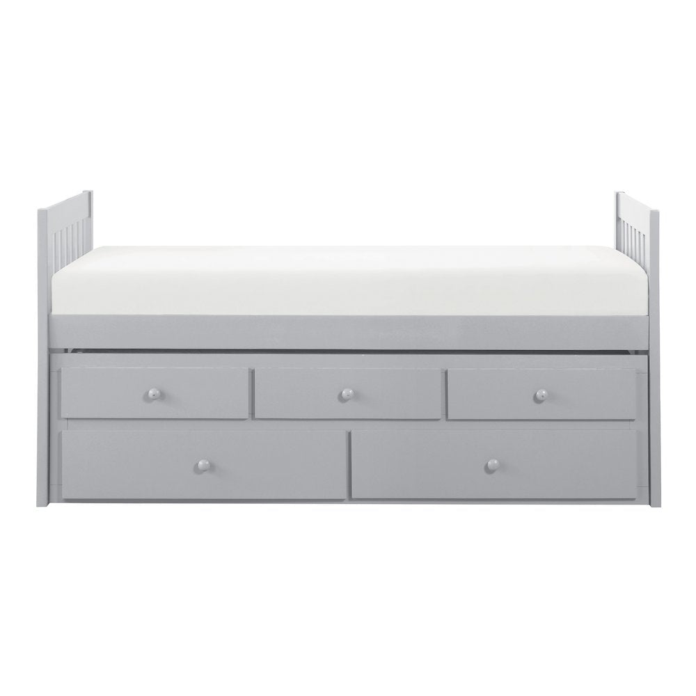 Orion Pine Twin Over Twin Trundle Bed with two Storage Drawers in Gray