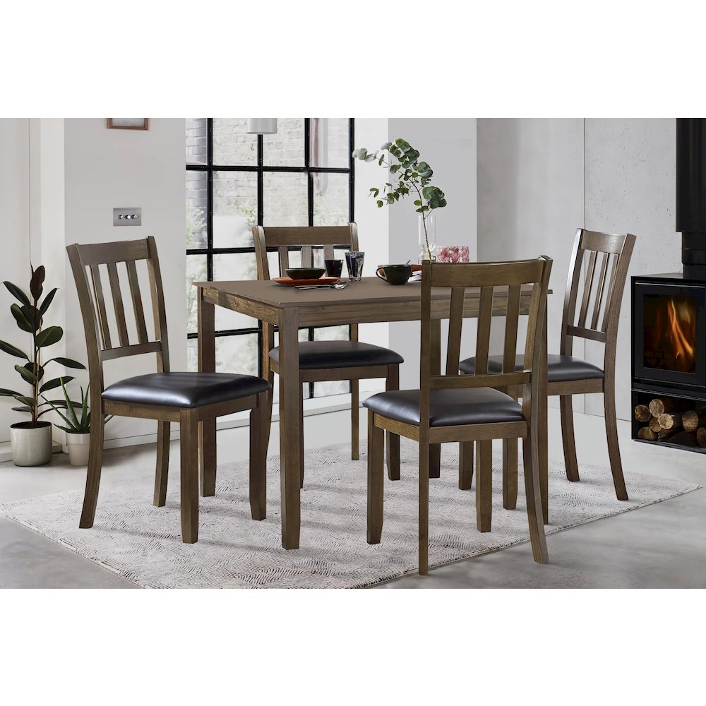 Faust Faux leather Dining Room Table and Chairs (set of 5) in Dark brown