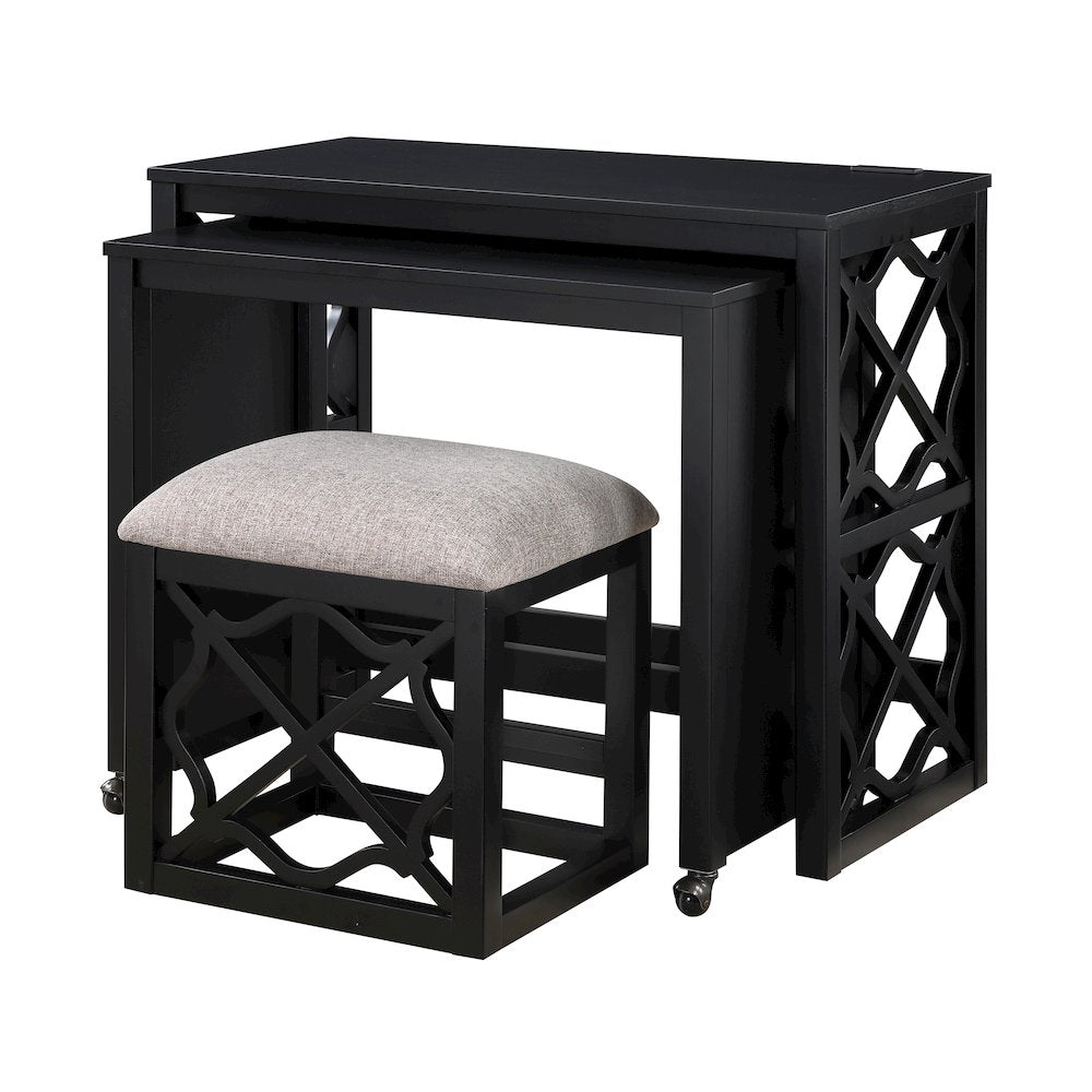 Salina Textured 3-Piece Pack Desks with Stool Set in Light Brown