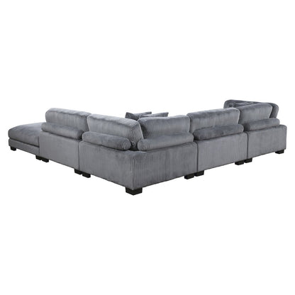 Traverse Corduroy 5-Piece Modular Sectional with Ottoman in Gray