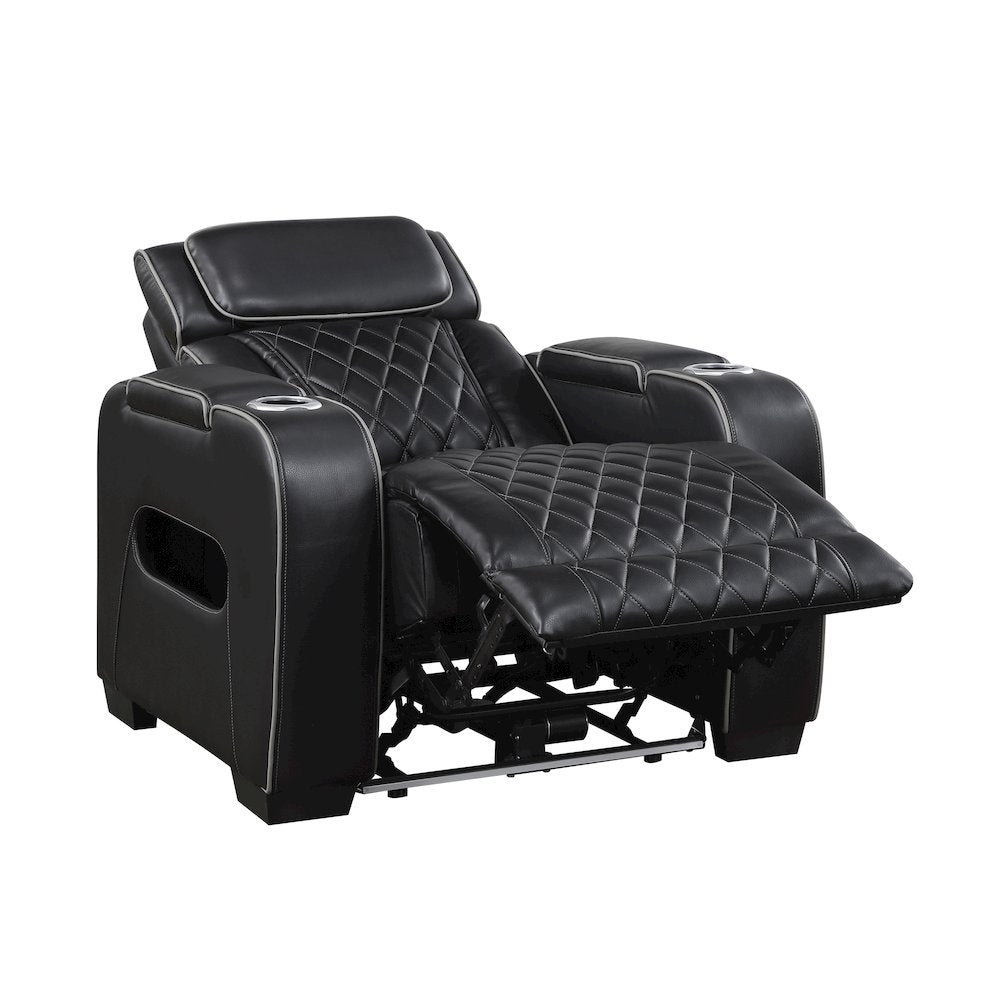 Fairway Faux Leather Power Reclining Chair with Power Headrest in Black