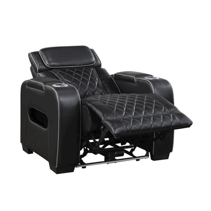Fairway Faux Leather Power Reclining Chair with Power Headrest in Black