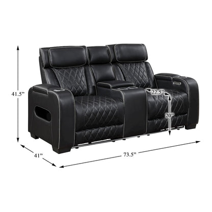 Fairway Faux Leather Power Double Reclining Love Seat in Black