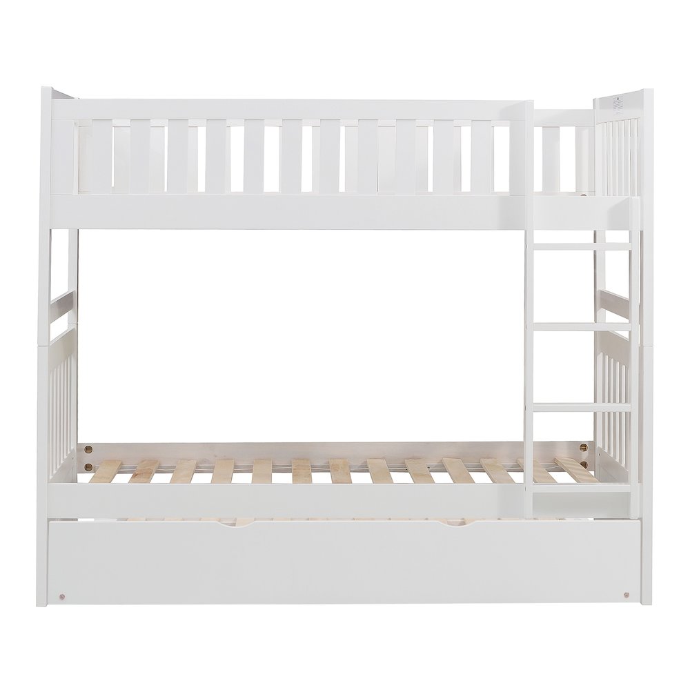 Galen Pine Twin Over Twin Bunk Bed with Trundle Bed in White