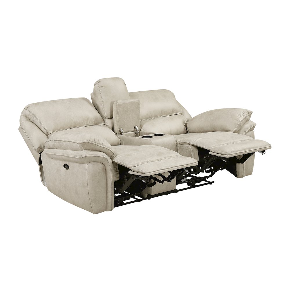 Proctor Microfiber Pwr Dbl Reclining L. Seat with Center Console in Sand