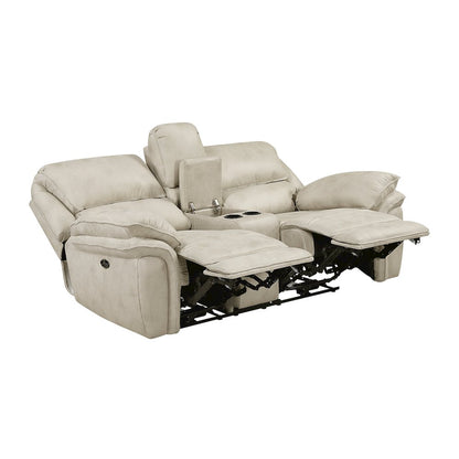 Proctor Microfiber Pwr Dbl Reclining L. Seat with Center Console in Sand