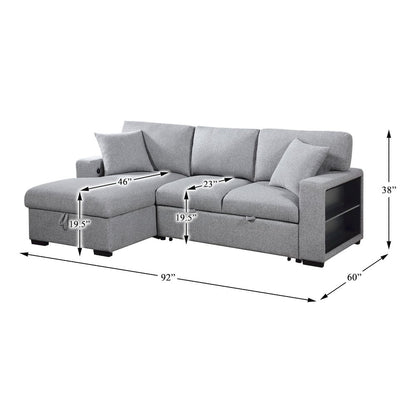 Pompano Boucle Sectional with Left Chaise, Pull-out Bed in Gray