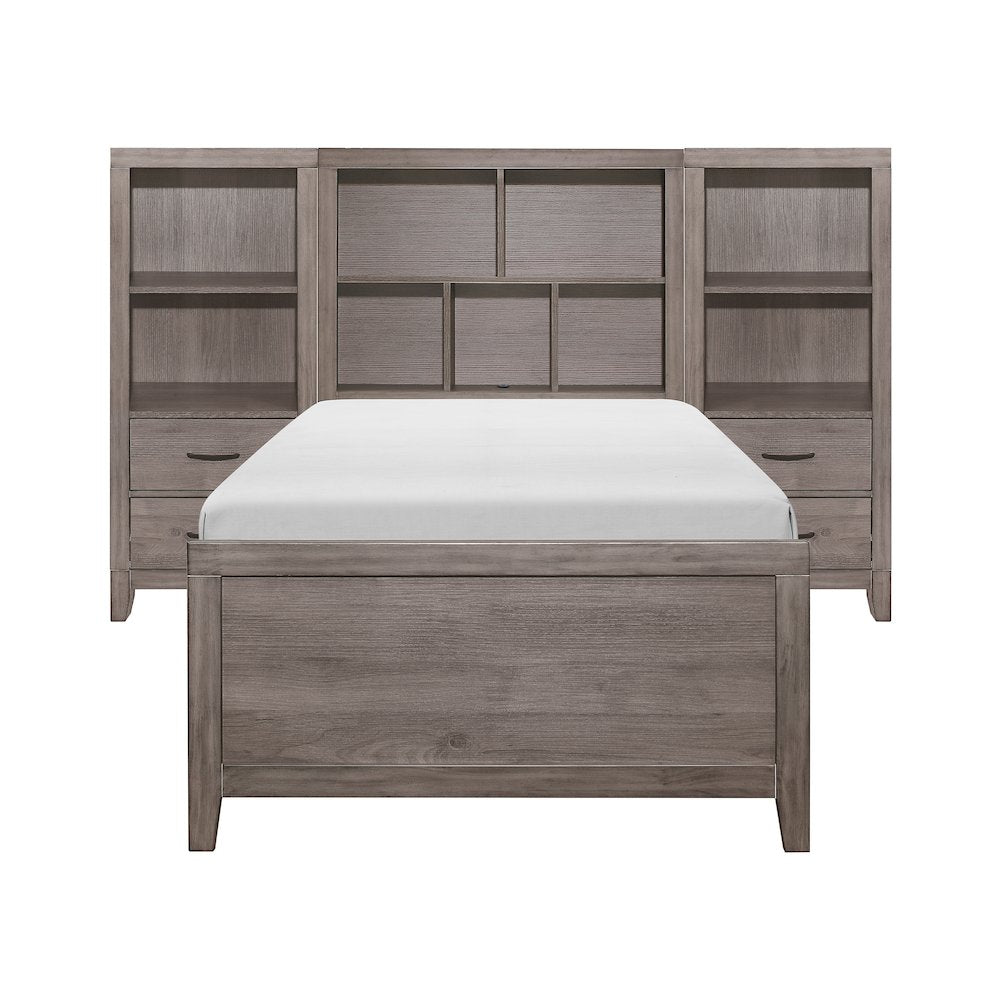 Woodrow Asian Hardwood 3pc Set Twin Wall Bed in Gray