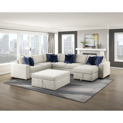 Isla Microfiber 5-Piece Sectional with Reversible Chaise in Beige