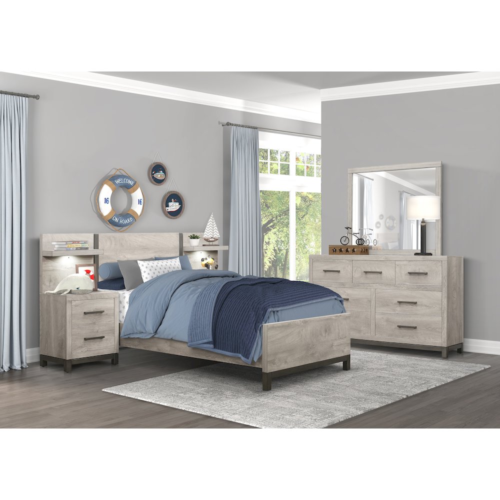 Zephyr Rubberwood Night Stand with Wall Panel in Light Gray