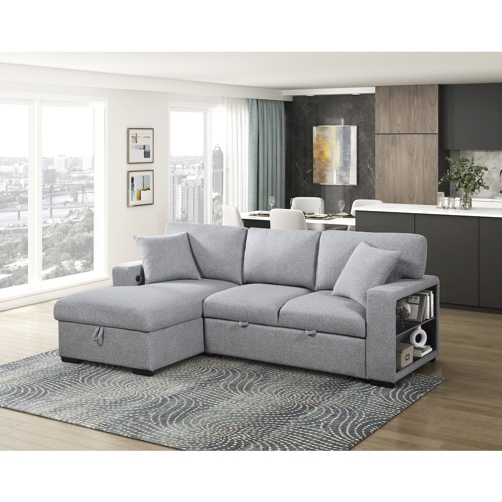 Pompano Boucle Sectional with Left Chaise, Pull-out Bed in Gray