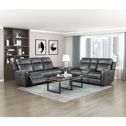 Kellen Microfiber Power Double Reclining Love Seat in Smoky Gray