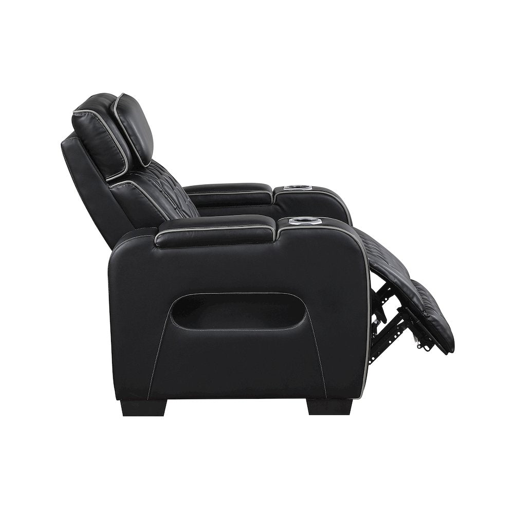 Fairway Faux Leather Power Reclining Chair with Power Headrest in Black