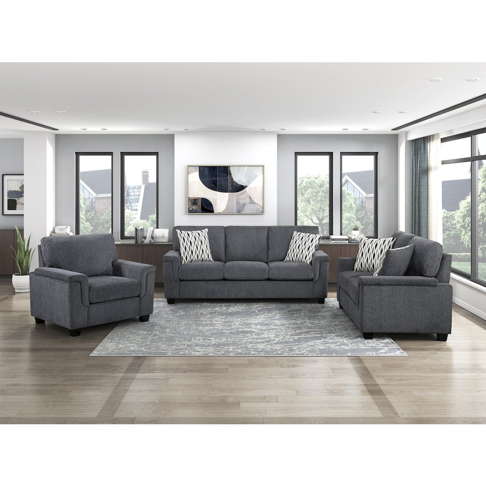 Chelsea Chenille 3pc Set: Sofa, Loveseat, Chair in Dark Gray