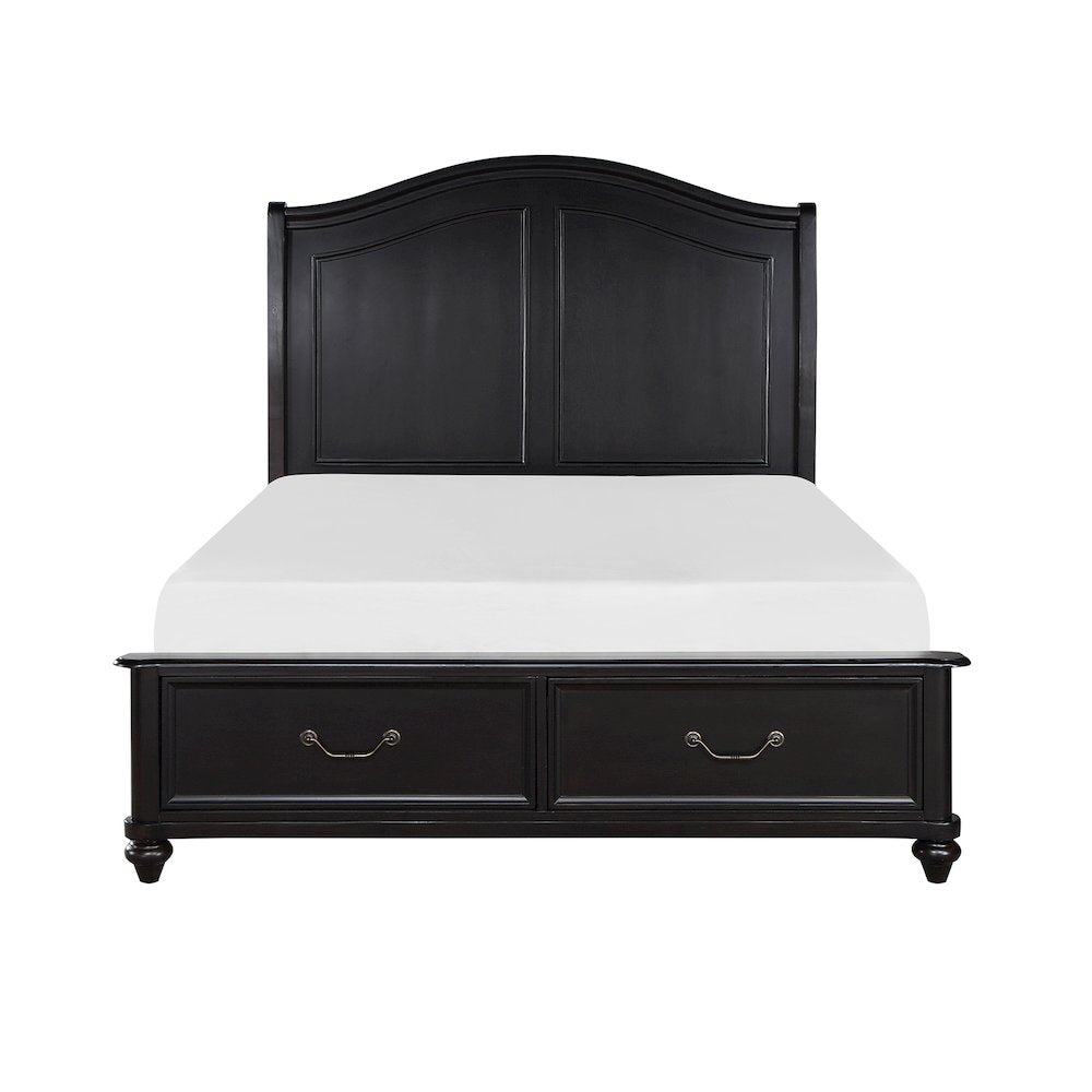 Herman Poplar Queen Platform Bed w Footboard Storage in Charcoal Brown
