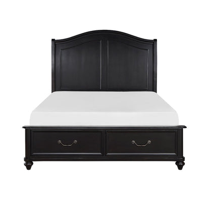 Herman Poplar Queen Platform Bed w Footboard Storage in Charcoal Brown