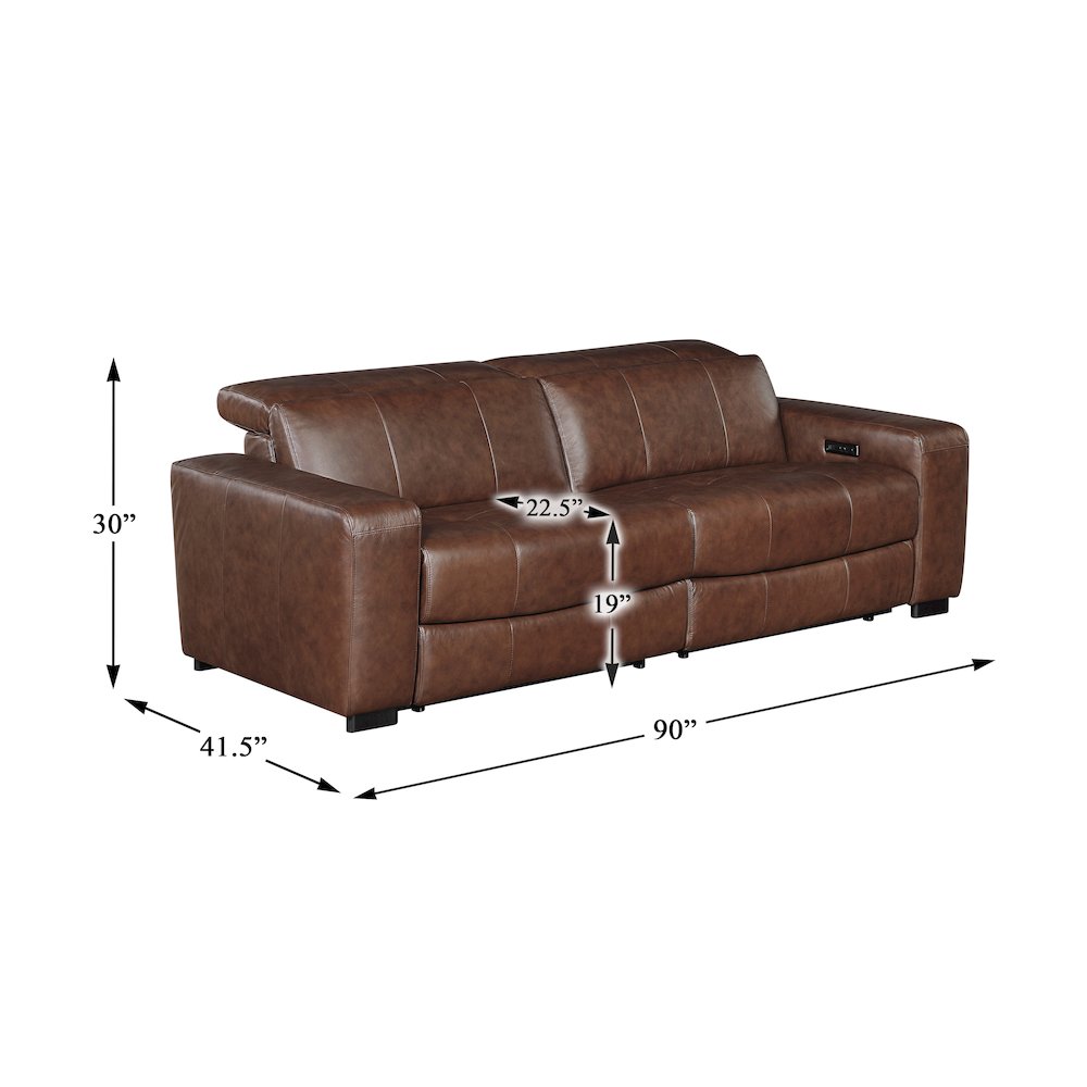 Sutton Leather Pwr Dbl Reclining Love Seat with Power Headrests in Brown