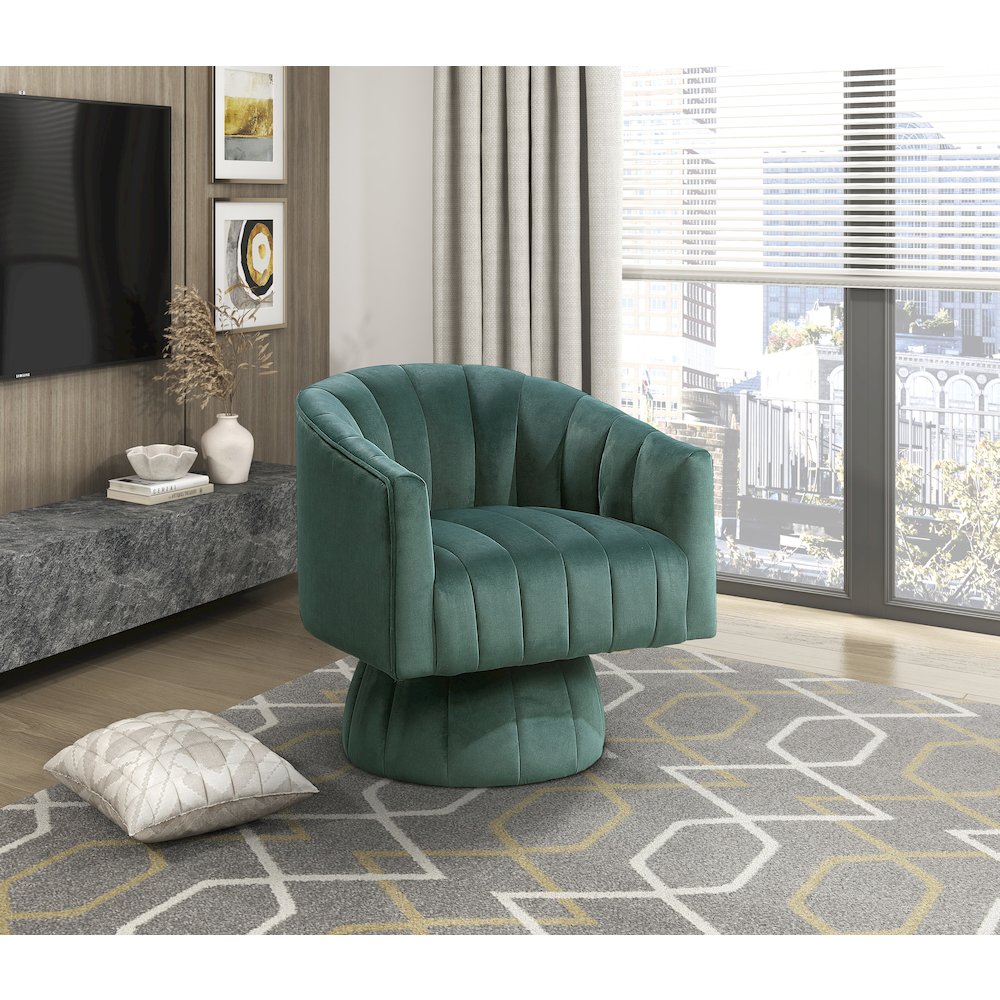 Lonita Velvet Swivel Chair in Dark Green