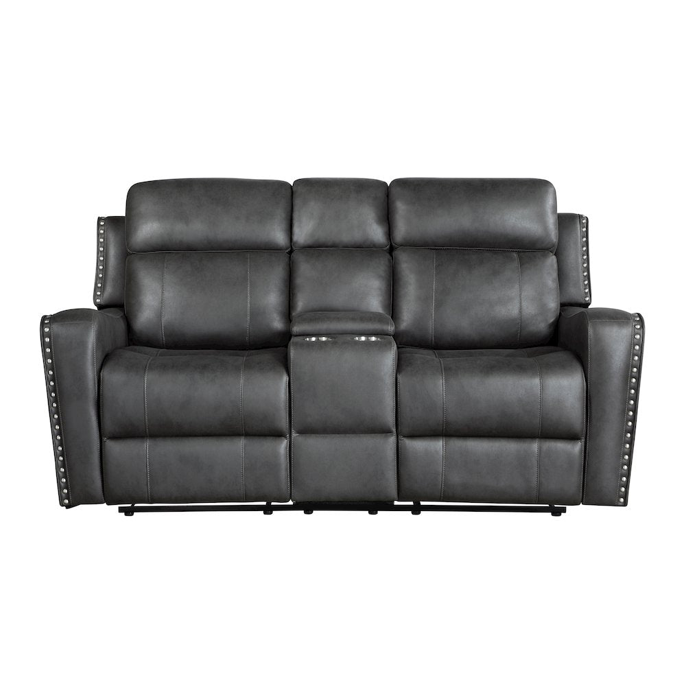 Kellen Microfiber Double Reclining Love Seat in Smoky Gray